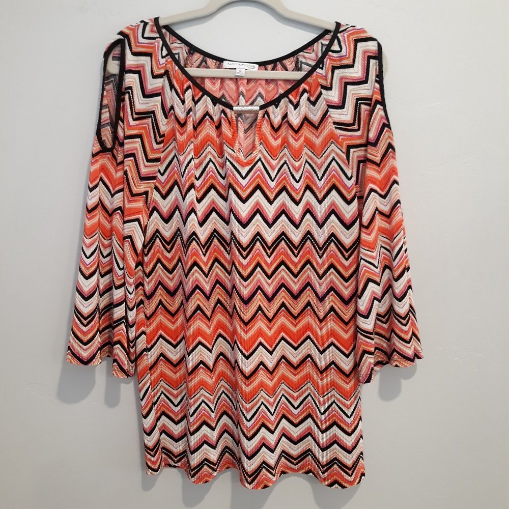 Notations Orange and Pink Blouse with Metal Decoration on Front Neckline